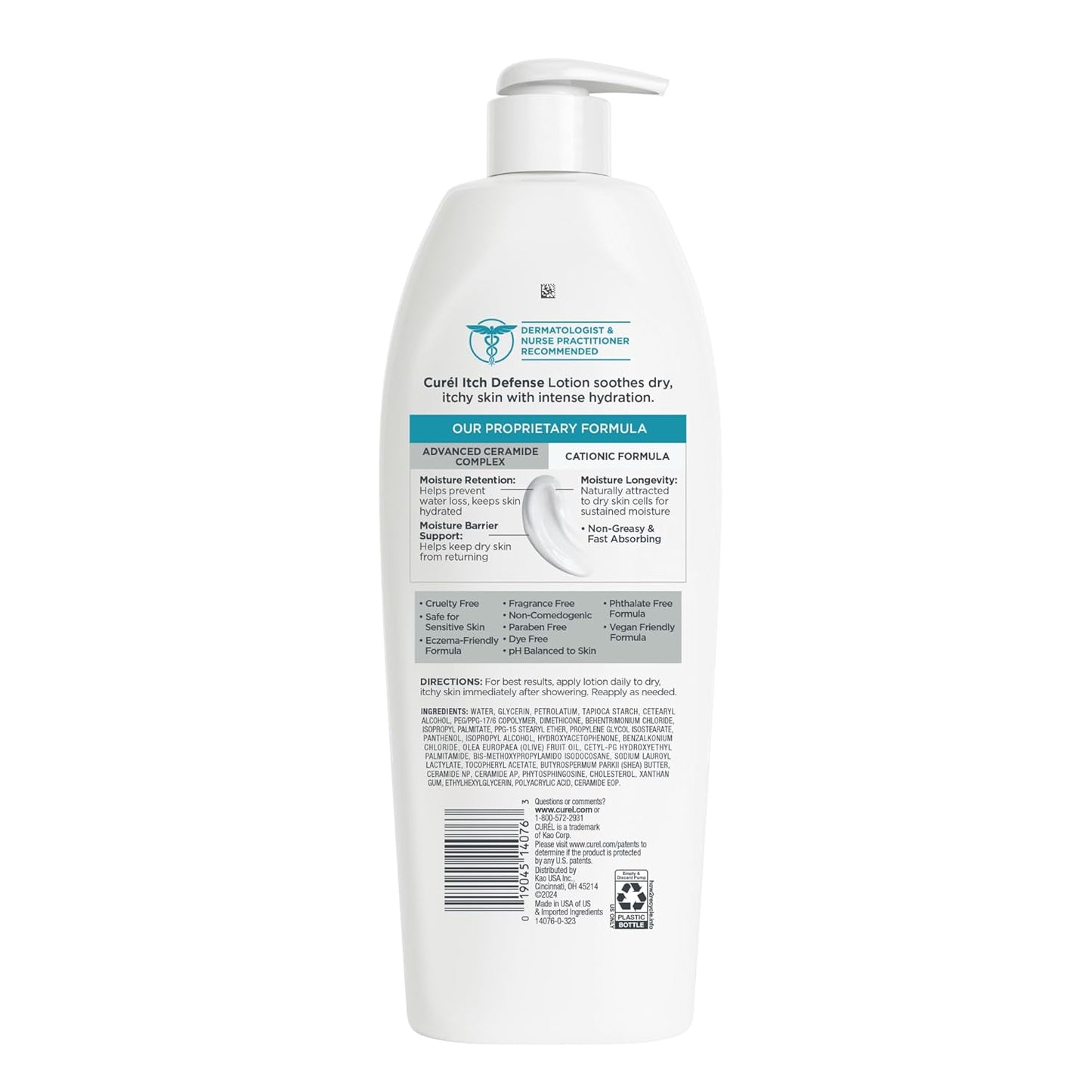 Curel Itch Defense Calming Body Lotion, Moisturizer for Dry, Itchy Skin, Body and Hand Lotion, with Advanced Ceramide Complex, Pro-Vitamin B5, Shea Butter, 20 Oz