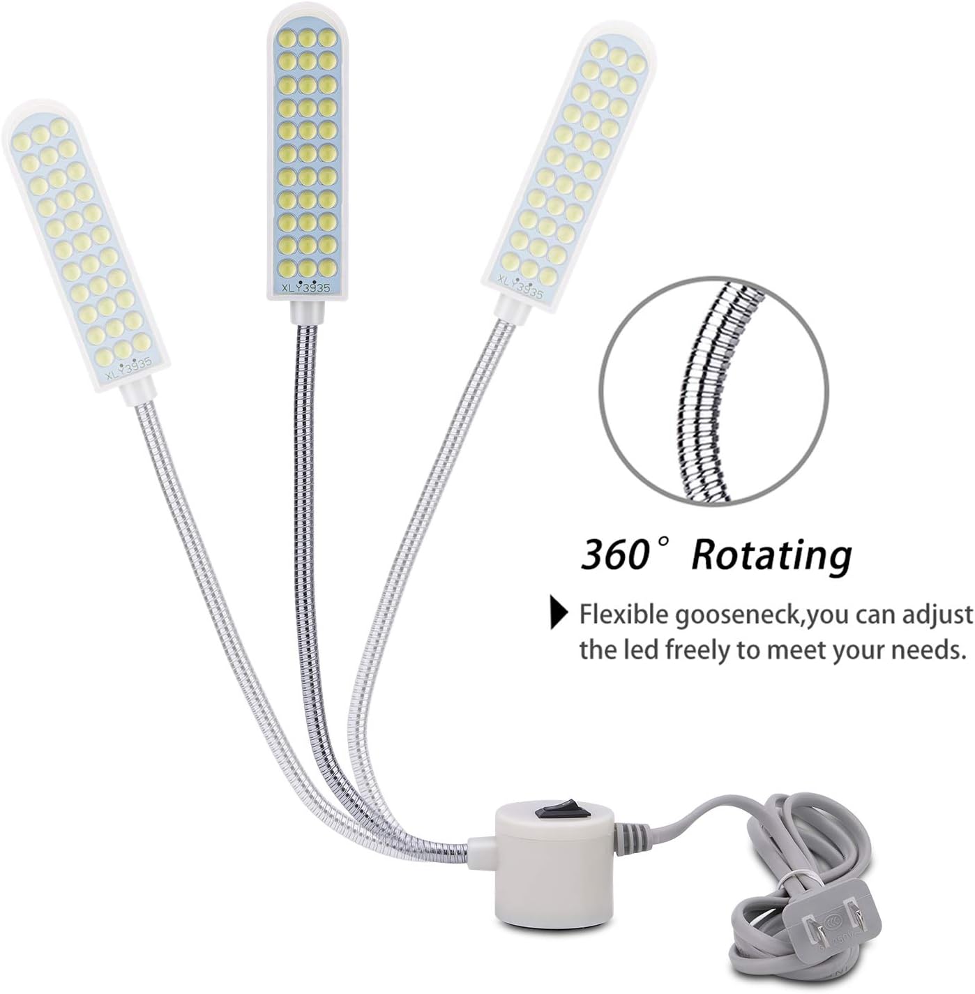 Sewing Machine Light Gooseneck Work Light with Magnetic Mounting Base, White Soft Light for Lathes, Drill Presses, Workbenches (3PACK)