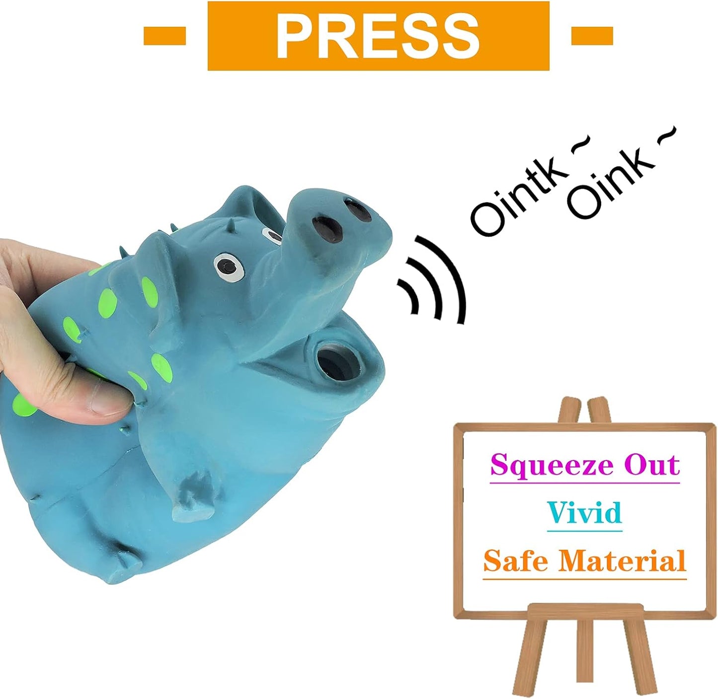Andiker Dog Squeaky Toy, Dots Latex Dog Chew Toys with a Oinks Sound Squeaker Grunting Pig Dog Toy Durable Self Play 8" Dogs Squeeze Toy for Dental Biting Chasing to Kill Boring Time (Blue)