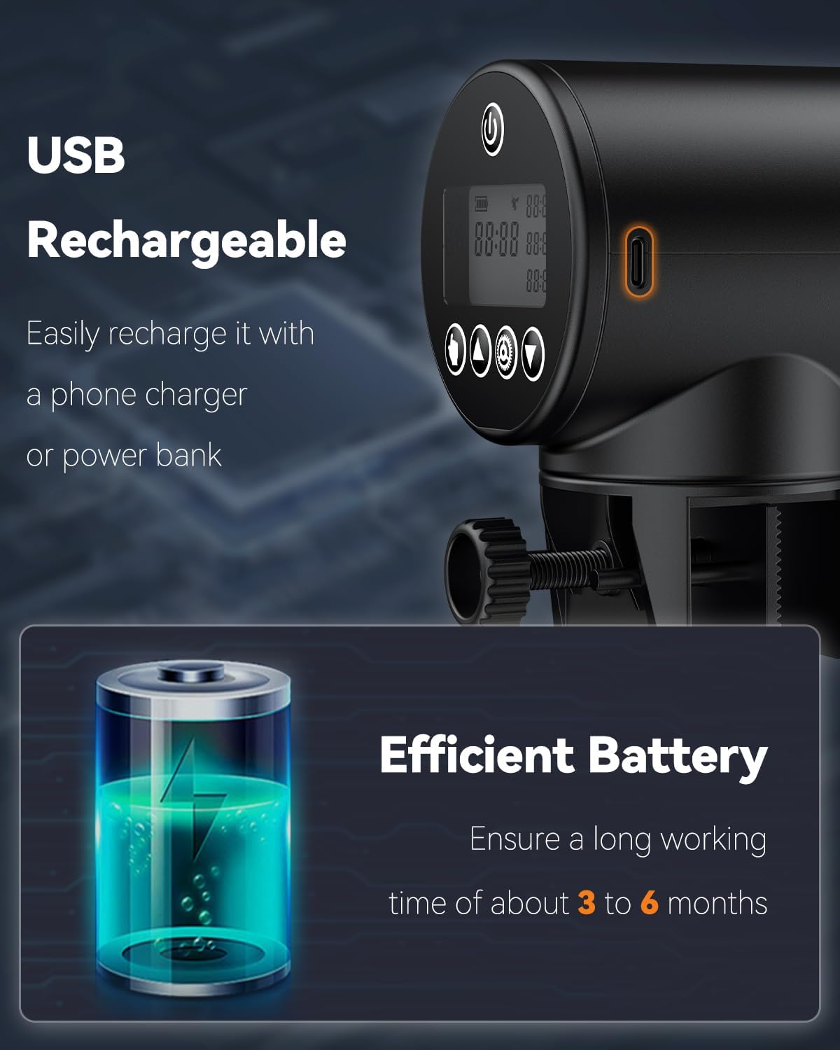 Pawfly 200 ml Automatic Fish Dispenser for Aquarium USB Rechargeable Timer Adjustable Vocation & Holiday Auto Fish Food Feeder for Pellets Granules & Strips
