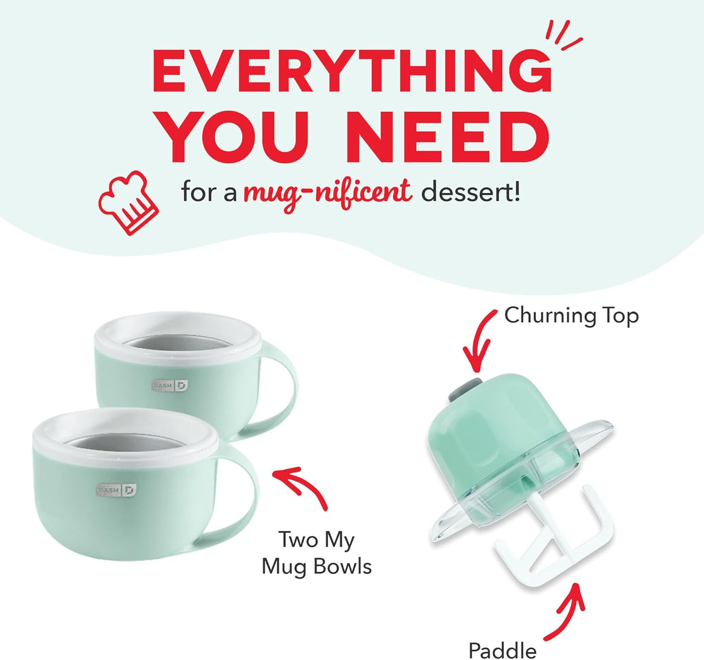 Dash My Mug Ice Cream Maker - Makes Single Serving of Gelato, Frozen Yogurt, Sorbet & More - Easy to Clean & Use - Aqua, 2 Bowls
