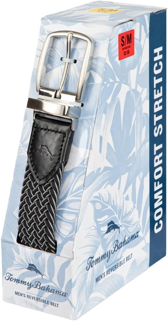 Tommy Bahama Men's Fully Adjustable Stretch Woven Fabric Web Belt - Casual Comfort for Work, Weekend & Vacations