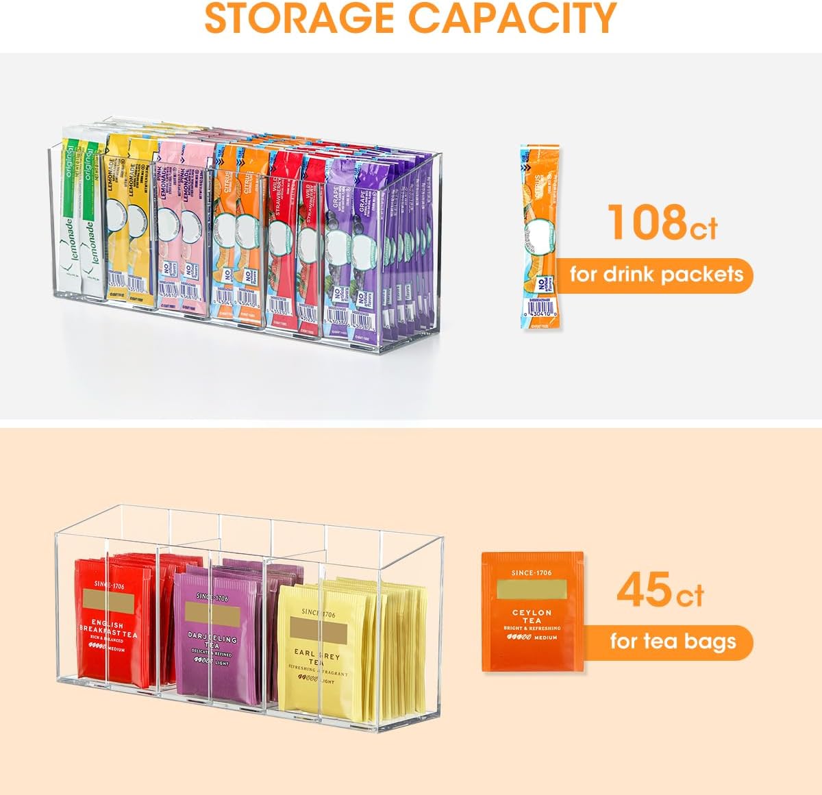 AIEVE Drink Packet Organizer, Mountable Water Packet Organization Holder with Adhesive & Magnetic Sticker, Pantry Organizers Kitchen Storage for Countertop Table Fridge Cabinet