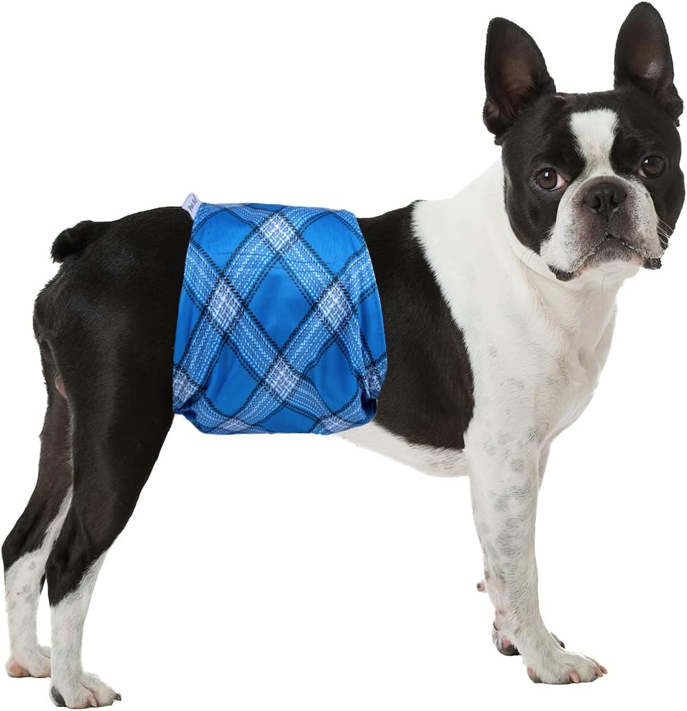 Pet Soft Dog Belly Bands - Washable Dog Diapers Belly Band for Male Dogs, Reusable Male Dogs Wraps 3pack for Doggy Puppy (Blue Plaid, L)