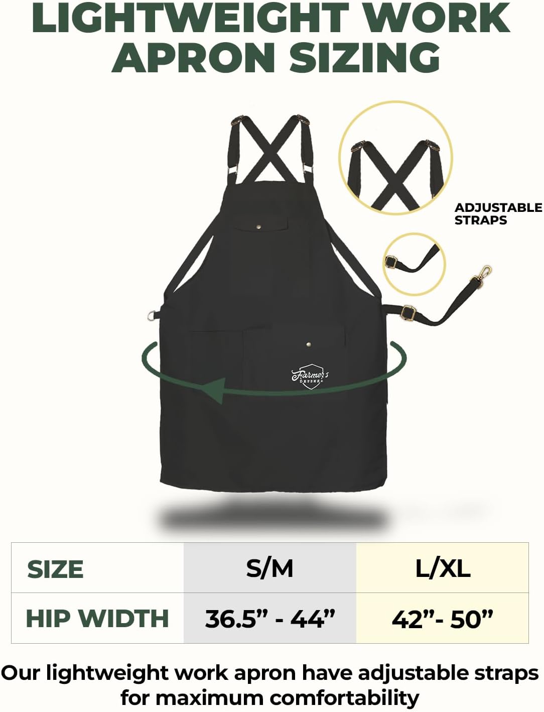 FARMER'S DEFENSE Lightweight Garden Apron with Canvas Pockets | Waterproof, Adjustable, Stick Resistant, Eco-Friendly, Durable | Outdoor Gardening Work and Kitchen Cooking Tasks | Black - L/XL