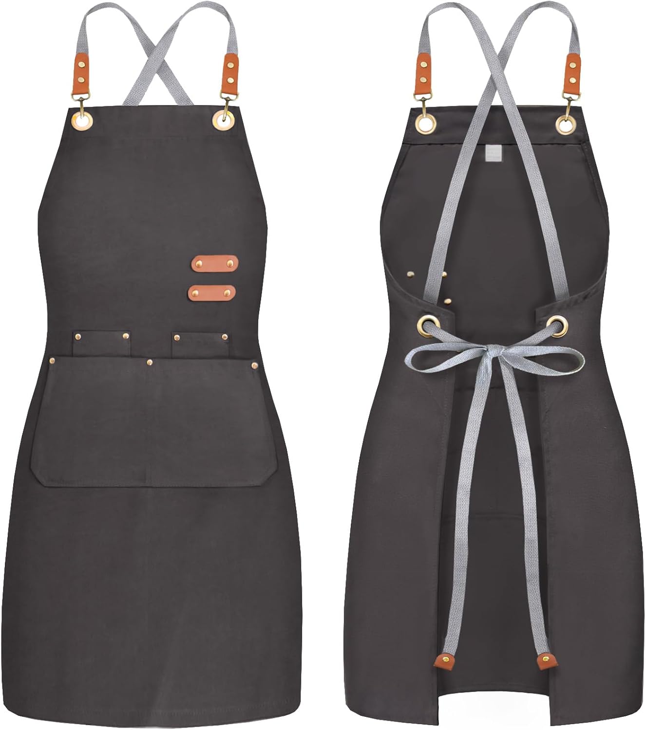 chef apron bib tool apron for man woman cross back straps with 4 pockets for kitchen cooking gardening baking working