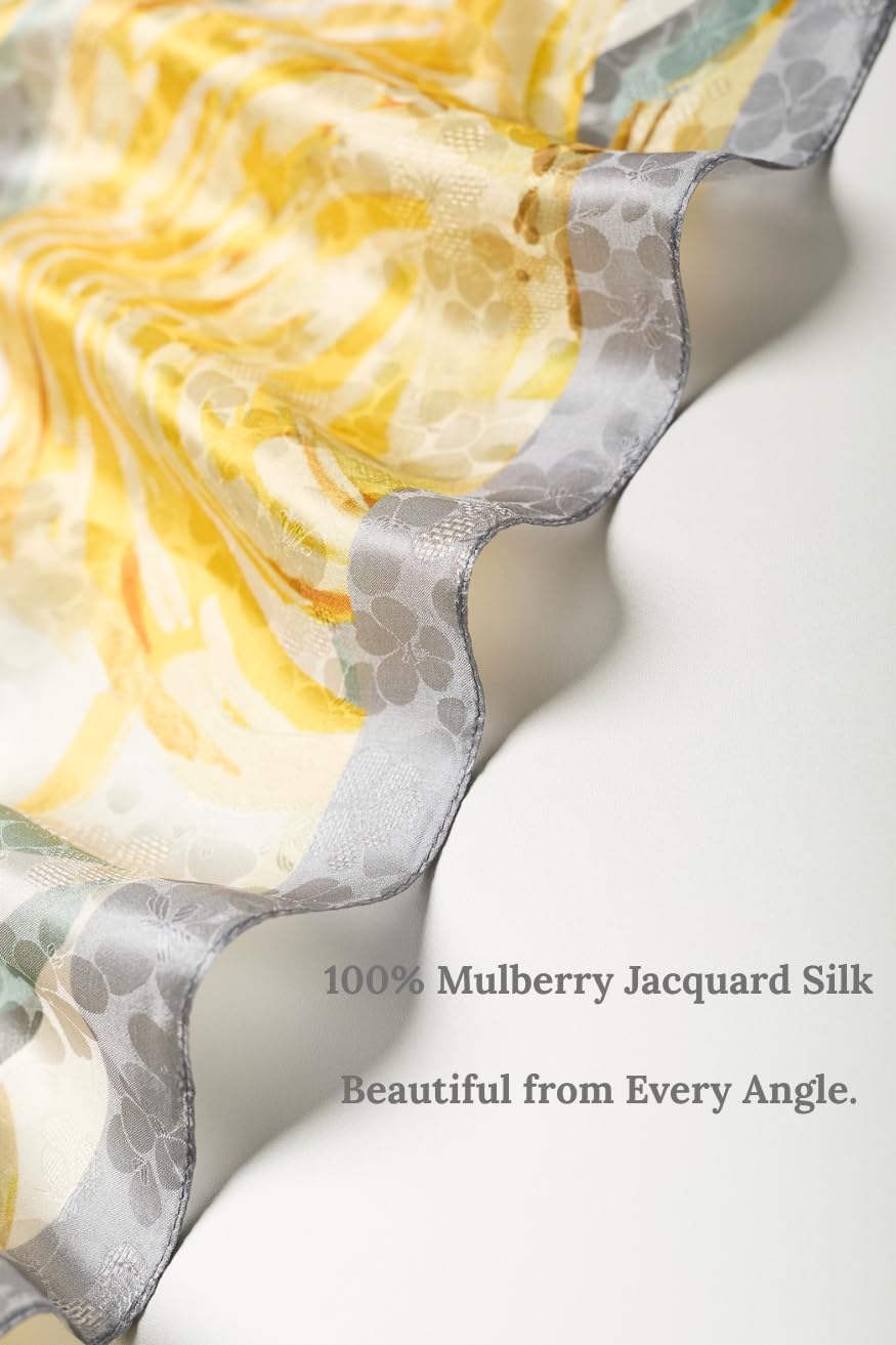 Extra Large Silk Scarf for Women 100% Mulberry Silk Shawl Wrap Oversized Jacquard Floral Scarves with Elegant Gift Box