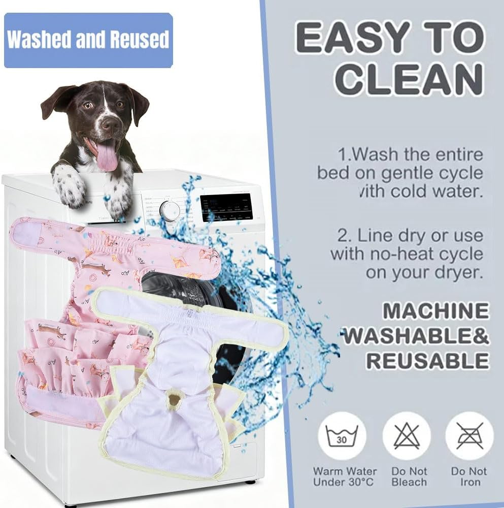 Washable Reusable Dog Diapers Female(3 Pack),Highly Absorbent for Doggie Puppy Cat Heat Period Training with Adjustable Waist Dog Skirt Diapers Female Pu Breathable Female Dog Diapers Suitable,Small