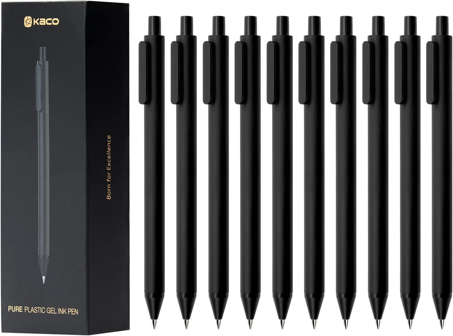 Kaco PURE Gel Pens Black Ink 0.7 mm Medium Point, 10 Pieces Set, Original Design, Quick Drying Aesthetic Note Taking Pens Office Supplies Cute Stationery (10 Black)