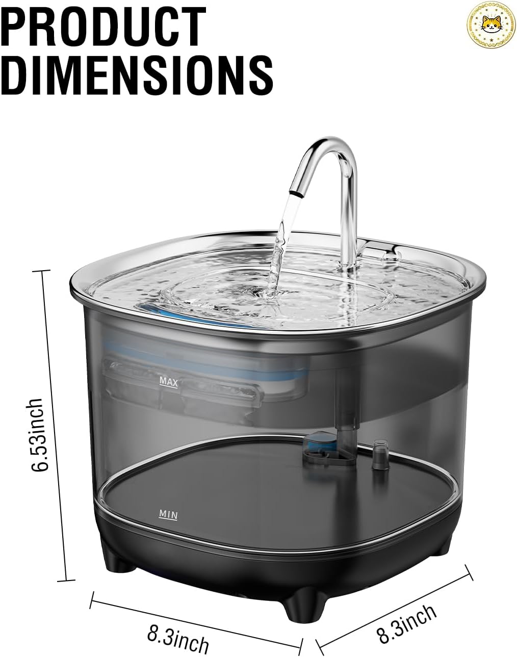Cat Water Fountain, 3L/101oz Stainless Steel Pet Fountain, Ultra-Quiet Automatic Water Dispenser with Filter, Low Water Alert & Easy Clean for Cats, Small Dogs