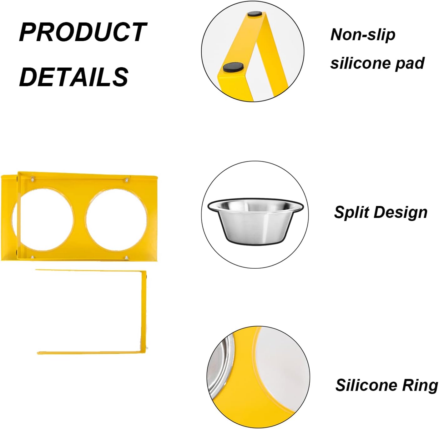 Raised Dog Bowls, Elevated Dog Bowls with 2 Stainless Steel Food & Water Bowls, Dog Food Bowl Stand with a Folding Shelf for Large Dogs,Yellow