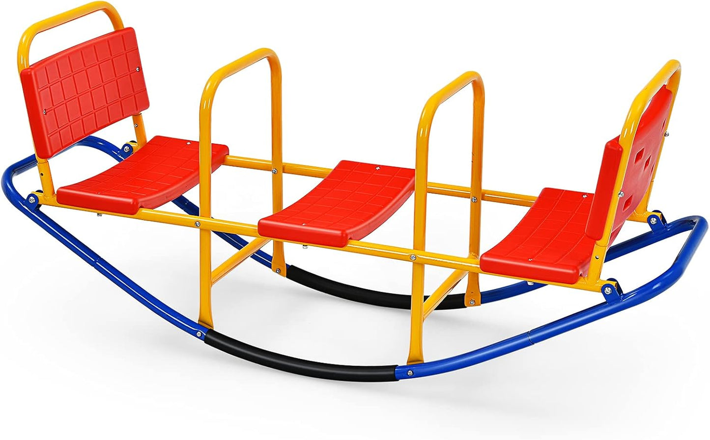 Costzon Teeter Totter Seesaw for Kids Outdoor, 2 in 1 Metal Rocking Seesaw for Toddlers with Easy-Grip Handles, Indoor Outdoor Rocker Toy Gifts for Ages 2-5, 1-3 Person Home Preschool Backyard See Saw