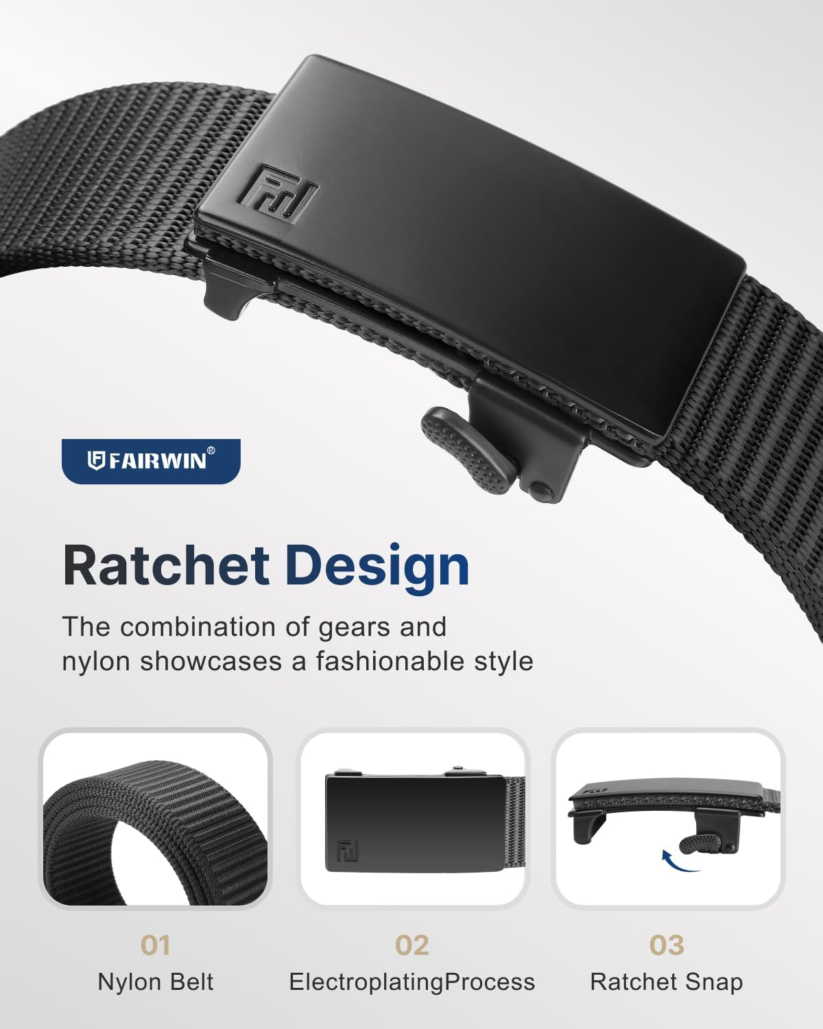 FAIRWIN Men's Ratchet Belt, Nylon Tactical Belt, Adjustable Ratcheting Buckle for Golf Work Casual Outdoor Hiking Daily Wear