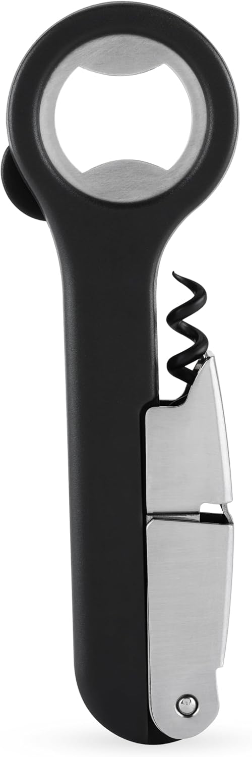 Host Double Hinged Corkscrew, Stainless Steel Bottle Opener and Foil Cutter, Wine Key, Bar Accessories, Set of 1, Black