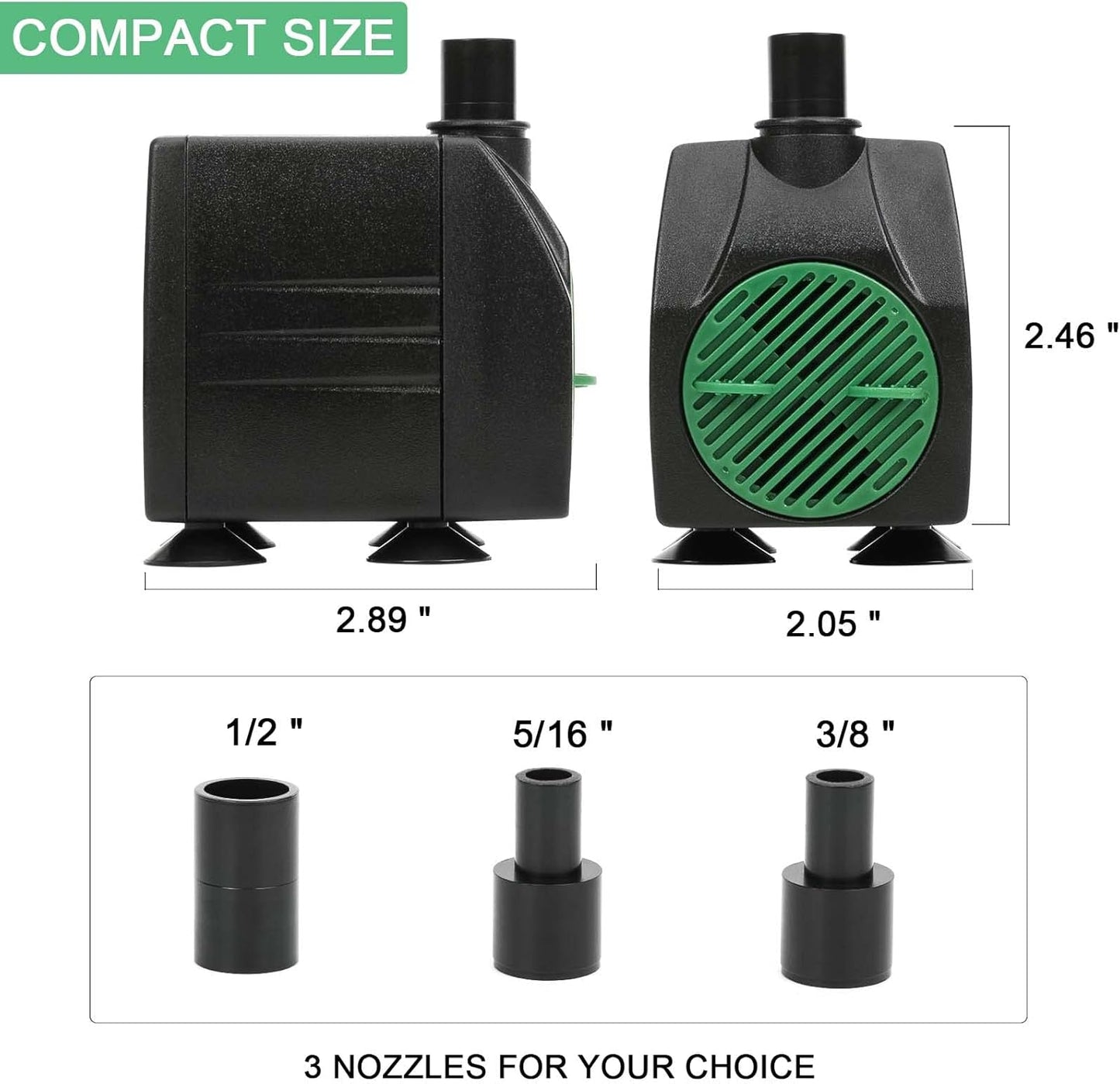 BARST Submersible Water Pump,Ultra Quiet 160GPH Aquarium Pump Adjustable Fountain Pump with 3 Nozzles and 6ft Power Cord for Fish Tank, Pond, Hydroponics,Outdoor Waterfall (600L/H,12W)