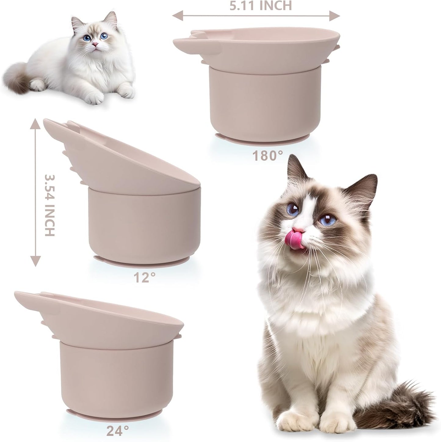 Silicone Cat Slow Feeder, Elevated Slow Feeder Bowl Tilt Design, Suitable for Dry and Wet Food, Adjustable Angle, Cat Food Puzzle with Suction Cup(Pink)