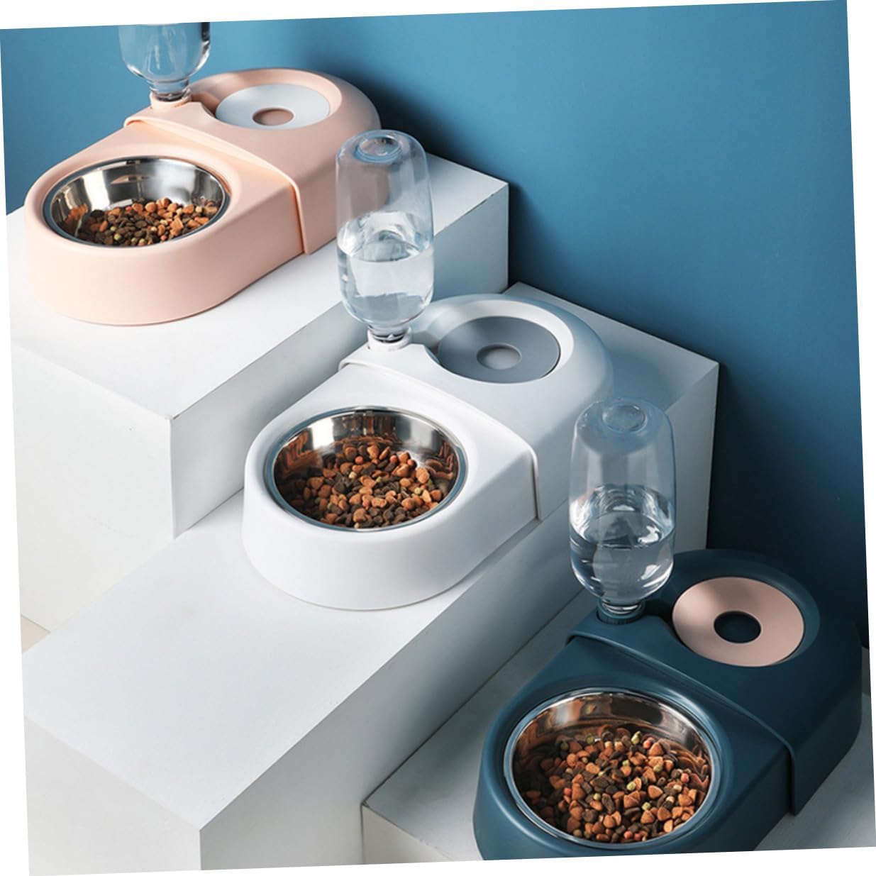 Milisten Automatic Pet Water and Food Bowl with Spill-Proof Design, Blue Dog and Cat Feeder Suitable for Home Use, Sturdy Pet Supply Feeding Dish