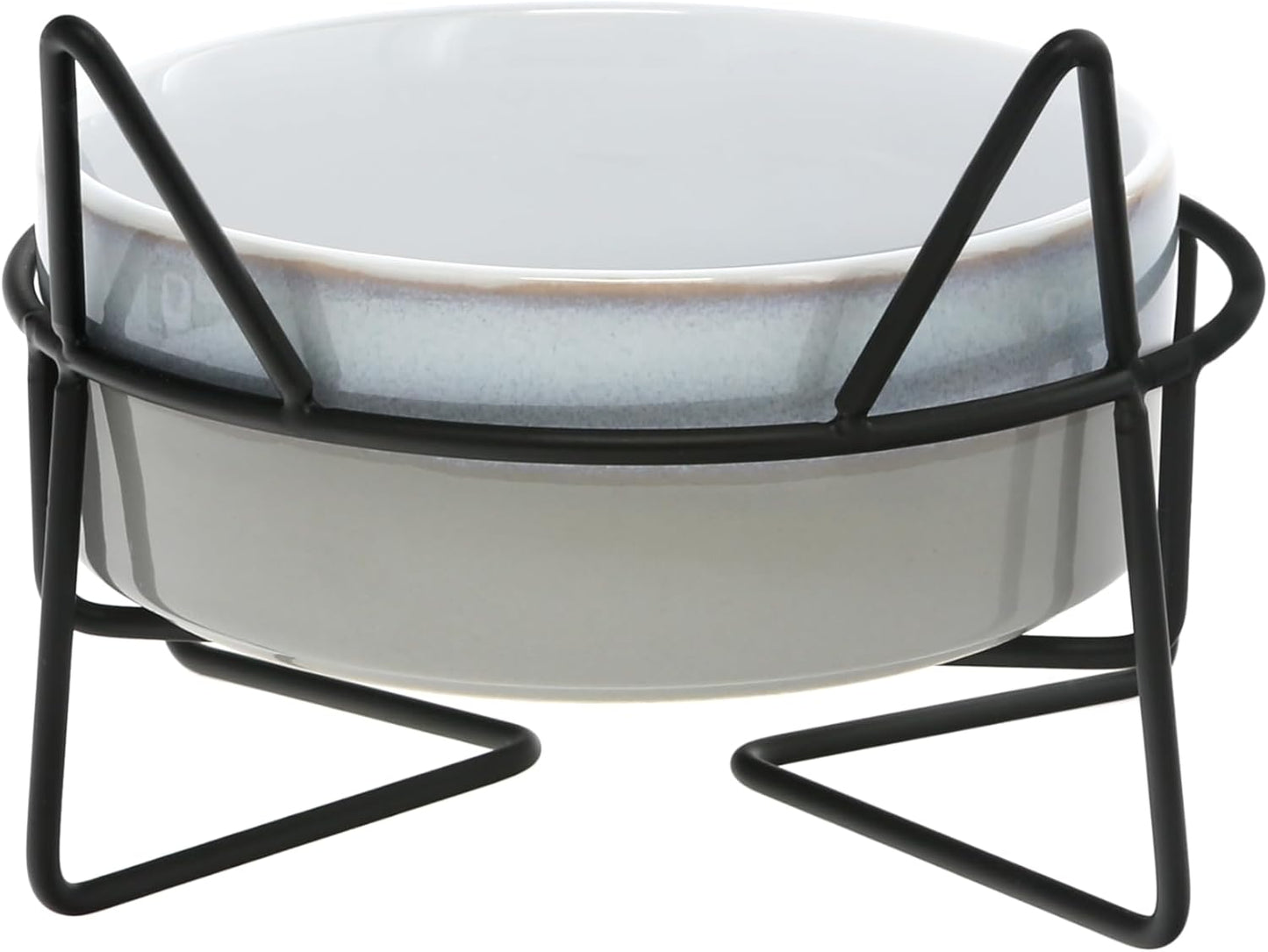 Pavilion Gift Company - Meow - Kitty Cat Kitten Feline 13 oz Food Water Meal Time Ceramic Stoneware Dish Bowl With Metal Iron Stand Pet Accessories Whisker Friendly Indoor Outdoor Easy To Clean