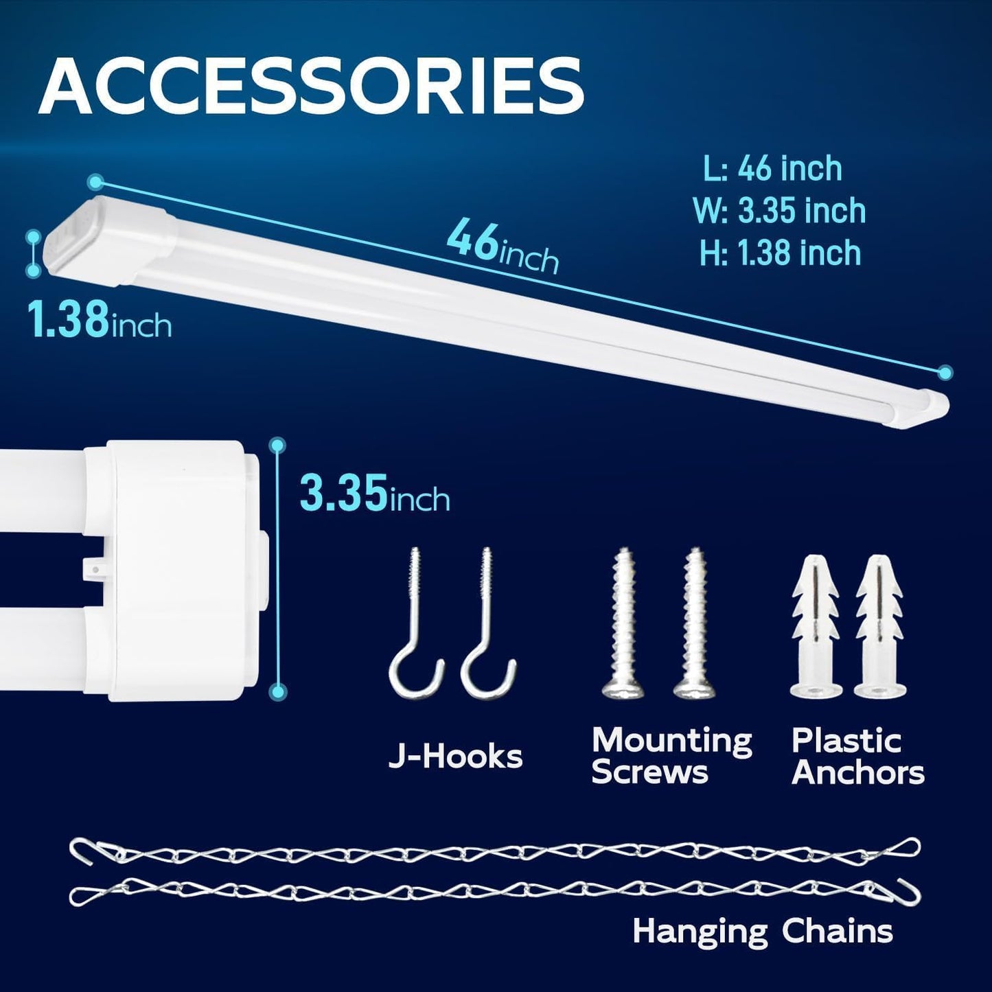 hykolity 4 Pack Linkable LED Shop Light, 4FT 44W [300W Equivalent], 4600lm, 5000K Daylight, Plug-in Utility Bay Light Fixture, Hanging or Surface Mount, White - Energy Efficient Lighting Solution