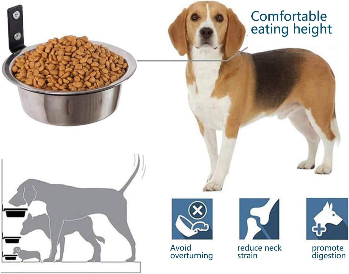 Dog Food Bowl - Wall Mount Dog Bowl Set, 2 Pieces Stainless Steel Elevated Feeder, Foldable Stand Included, Pet Supplies Spill-Proof Use, Cat Dish Puppy Bunny Feeding, Durable Easy Clean Bowls