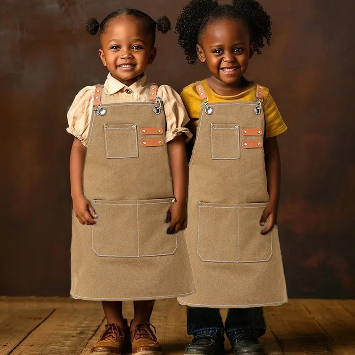 Kids Aprons AdjustableTool Waterproof For Cooking Painting Gardener Canvas Apron For 6-12 Girls And Boys
