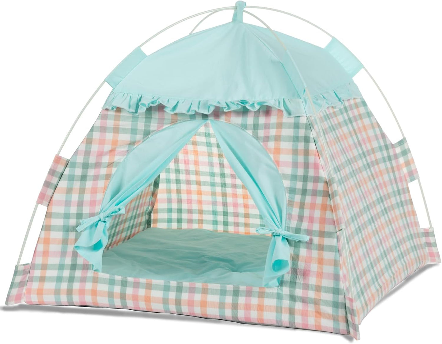 Foldable Cat Tent for Indoor & Outdoor Use - Features Breathable Mesh Fabric and a Stylish Denim Plaid Pattern | Perfect as Cat Tents, Cat House, or Puppy Tent