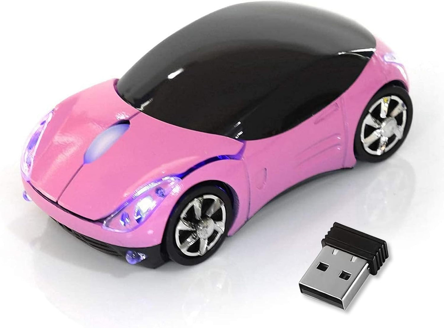 Pink Wireless Car Mouse - 2.4G Wireless with USB Receiver, Optical Mouse for PC, Laptop, Tablet - Win XP/Vista/7/ME/2000/Mac OS Pink Mouse for Her for Christmas