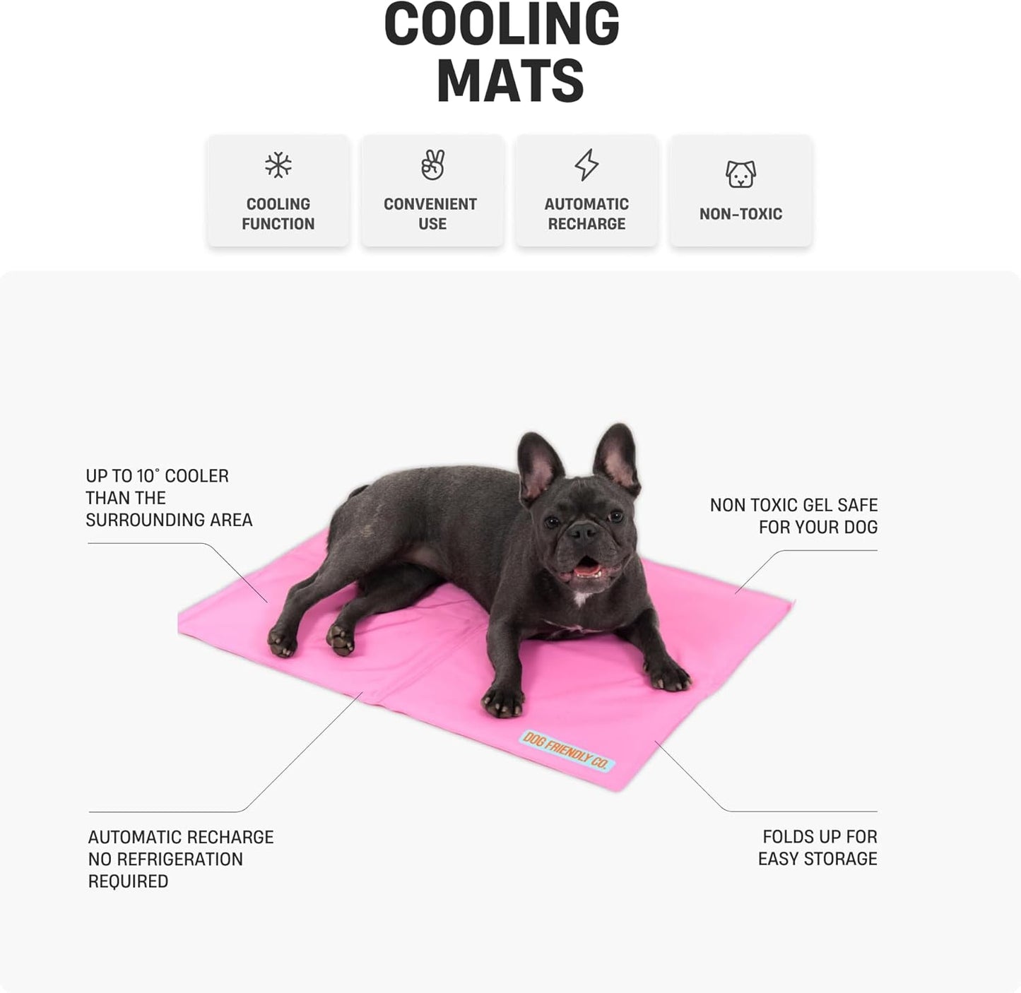 DF Co. Dog Cooling Mat for Summer | Automatic Cooling, Easily Foldable, Non-Toxic Gel Interior | Pink, Size L