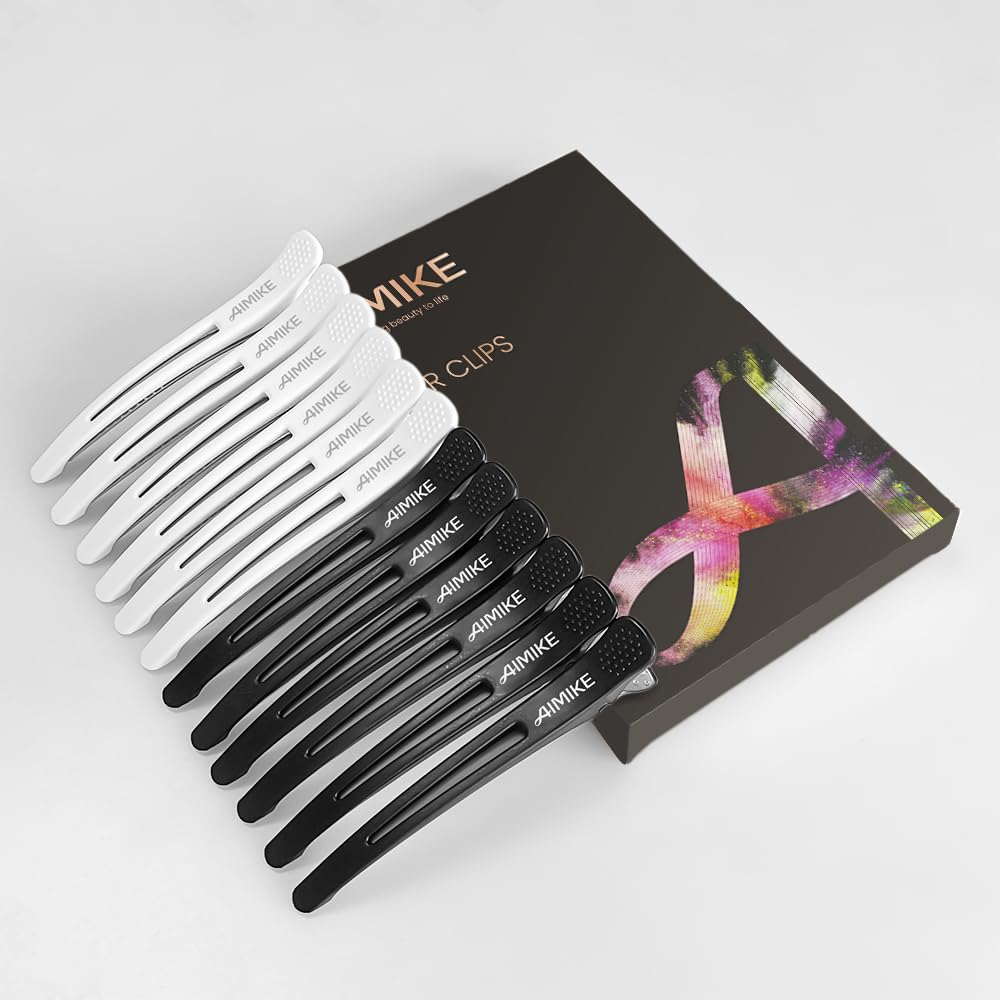 AIMIKE Hair Styling and Sectioning Accessories - 12 Pack Non-Slip Silicone Hair Clips for Thick and Thin Hair, Professional Salon Quality