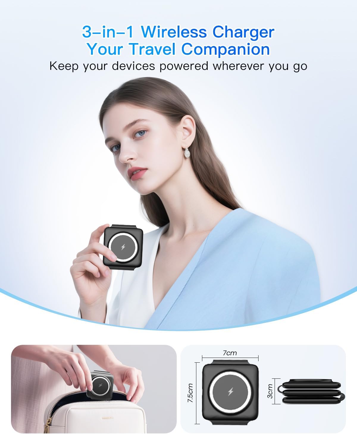 Magnetic Wireless Charger for iPhone: Fodable 3 in 1 Charging Station for Multiple Apple Devices - Travel Charging Pad Dock for Apple Watch iPhone 17 16 15 14 13 12 Pro Max Plus & Airpod