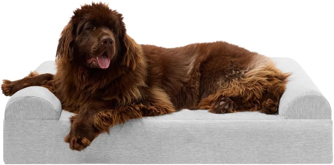 Barker Beds XL Orthopedic Dog Sofa Bed - 7" Foam, 3-Sided Bolster - 75-120 lbs - Joint Pain & Arthritis Relief - Washable - 52"x36"x7" - Stormcloud Linen