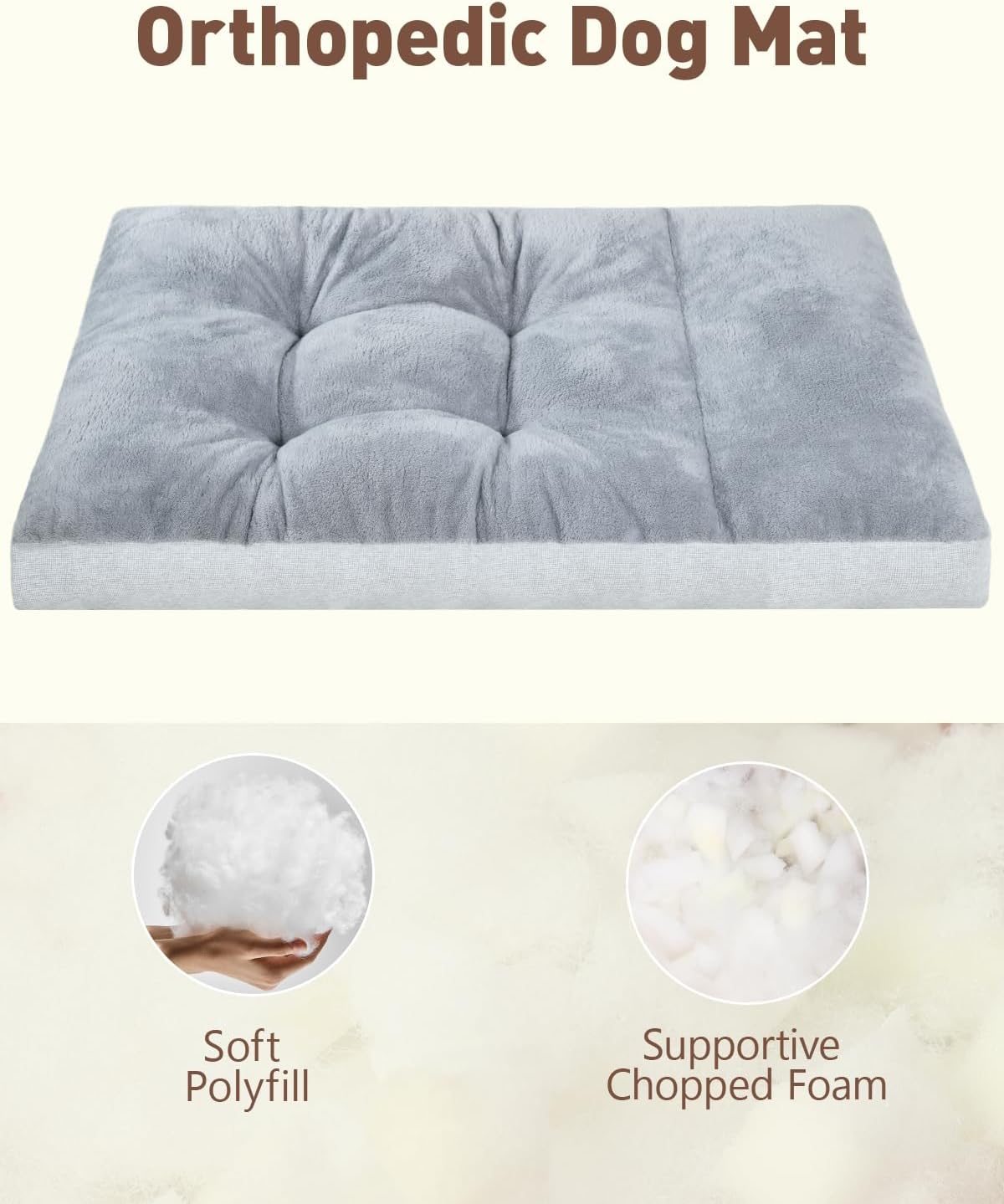 Washable Dog Bed for Extra Large Dogs, XXL Crate Bed Plush Pet Kennel Pad with Non-Slip Bottom, Pet Sleeping Mat, 47x29 Inch, Light Gray