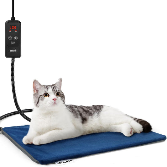 Pecute Cat Heating Pad Indoor, 6 Adjustable Temperature with Timer, Dog Heating Pad with Dual-Resistant Cable, Waterproof Layer, Heated Cat Bed Mat Blanket, Electric Pet Heated Pads for Cats Dogs