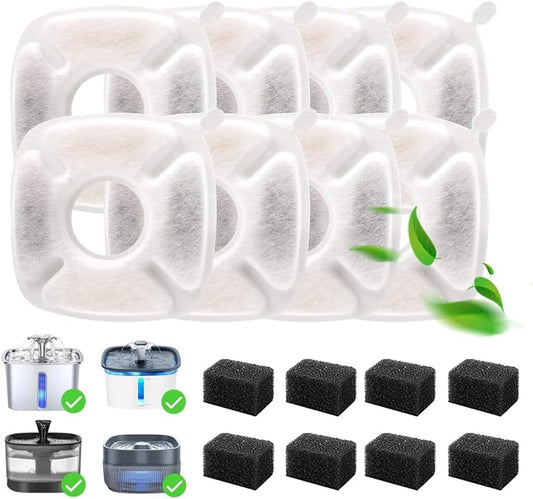 16 Pcs Cat Fountain Replacement Filters,8 Pack Cat Water Fountain Filters And 8 Pack Pre-Filter Sponges for 67oz, 95oz, 135oz Automatic Pet Fountain Dog Water Fountain