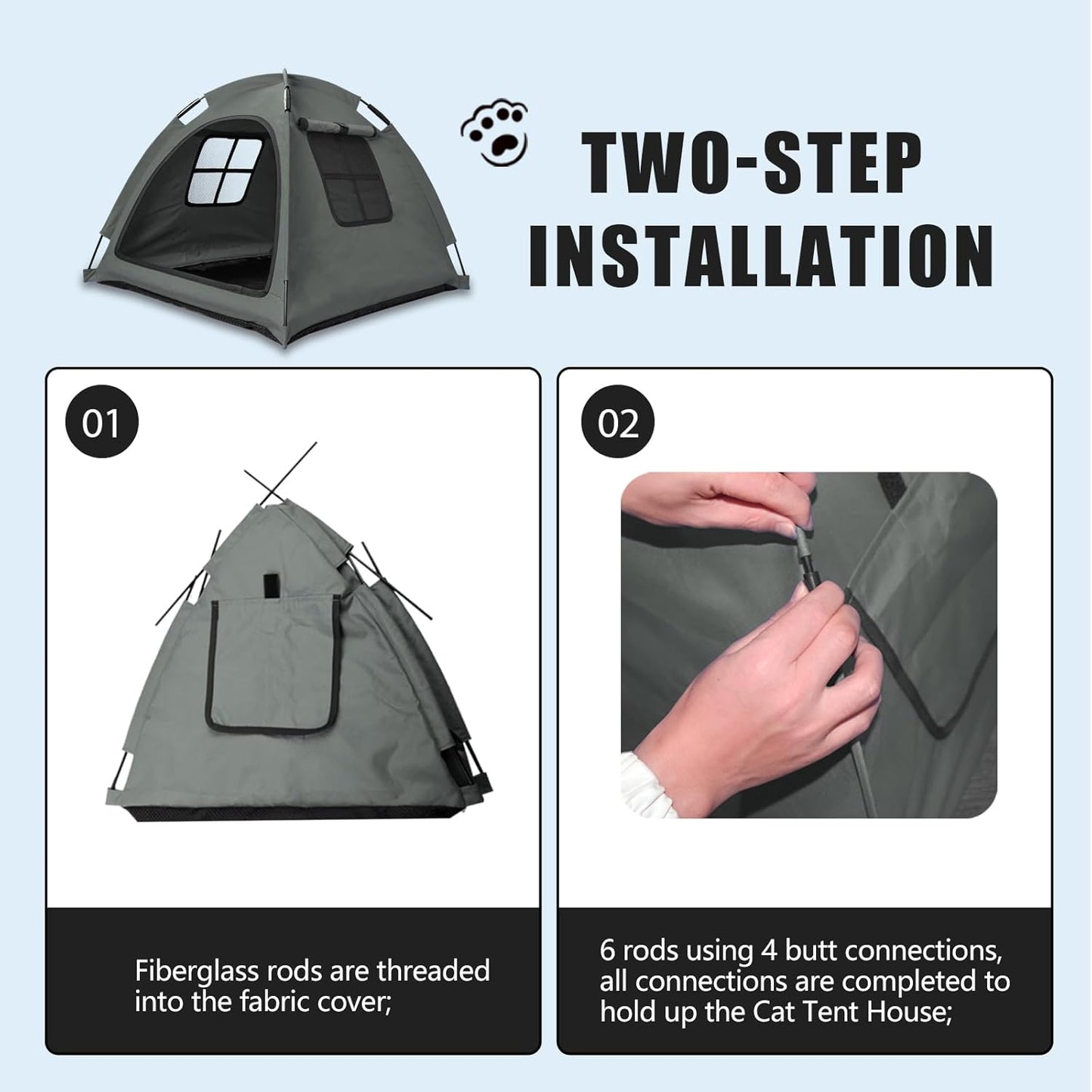 Open Design Pet Tent, Cozy Monitoring Bed for Cats & Puppies, Breathable Mesh Walls for Security & Ventilation, Indoor Outdoor Travel, Grey
