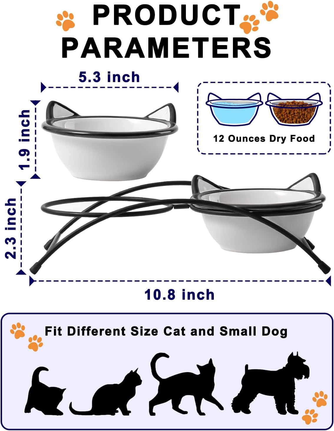 Y YHY Cat Food Bowls, 12 oz Raised Cat Bowls for Food and Water,Ceramic Elevated Pet Dishes Bowls with Stand, Cats and Small Dogs, Dishwasher Safe