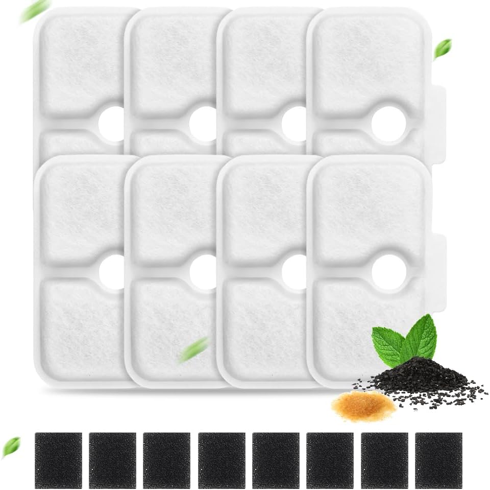 16 Packs Cat Water Fountain Filter Replacement Compatible With Dockstream Cat Water Fountain,Triple Filtration System Replacement Filter with Sponges (White, 8 filters & 8 sponges)