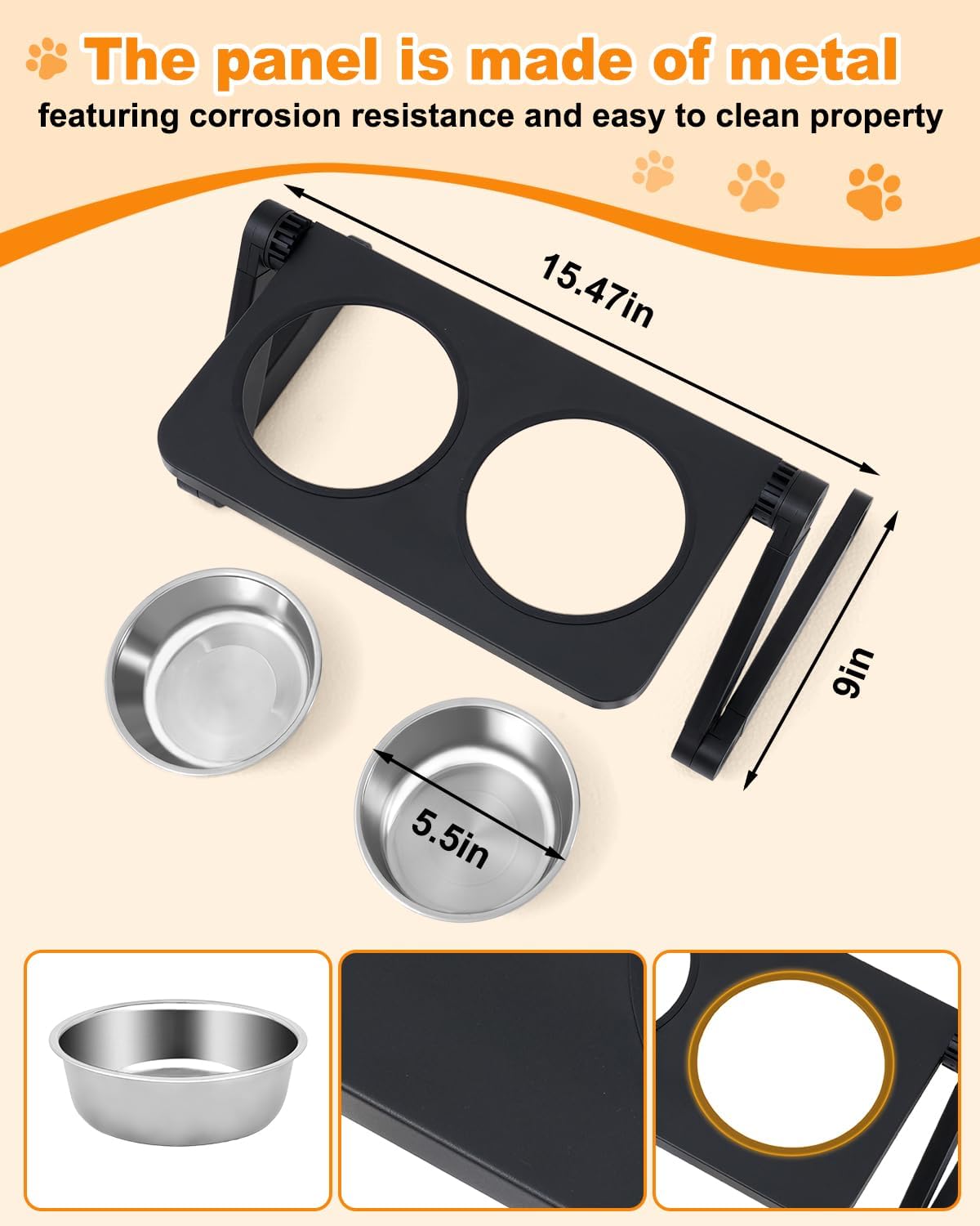Elevated Dog Bowls with 2 Stainless Steel Plates - Foldable & Adjustable Height Dog Feeder, Ideal for Travel Carrying - Suitable for Small to Medium Dogs, Cats, Pets