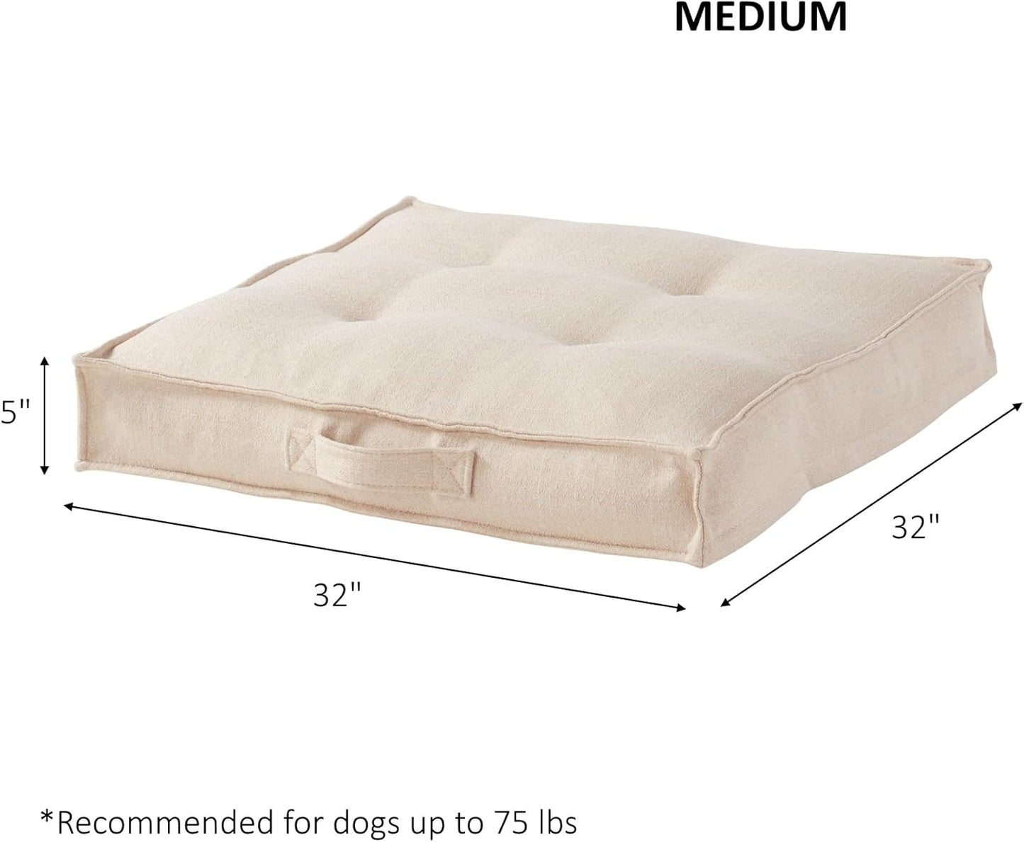 Happy Hounds Milo Square Tufted Pillow Dog Bed, Cream, Medium (32" x 32")