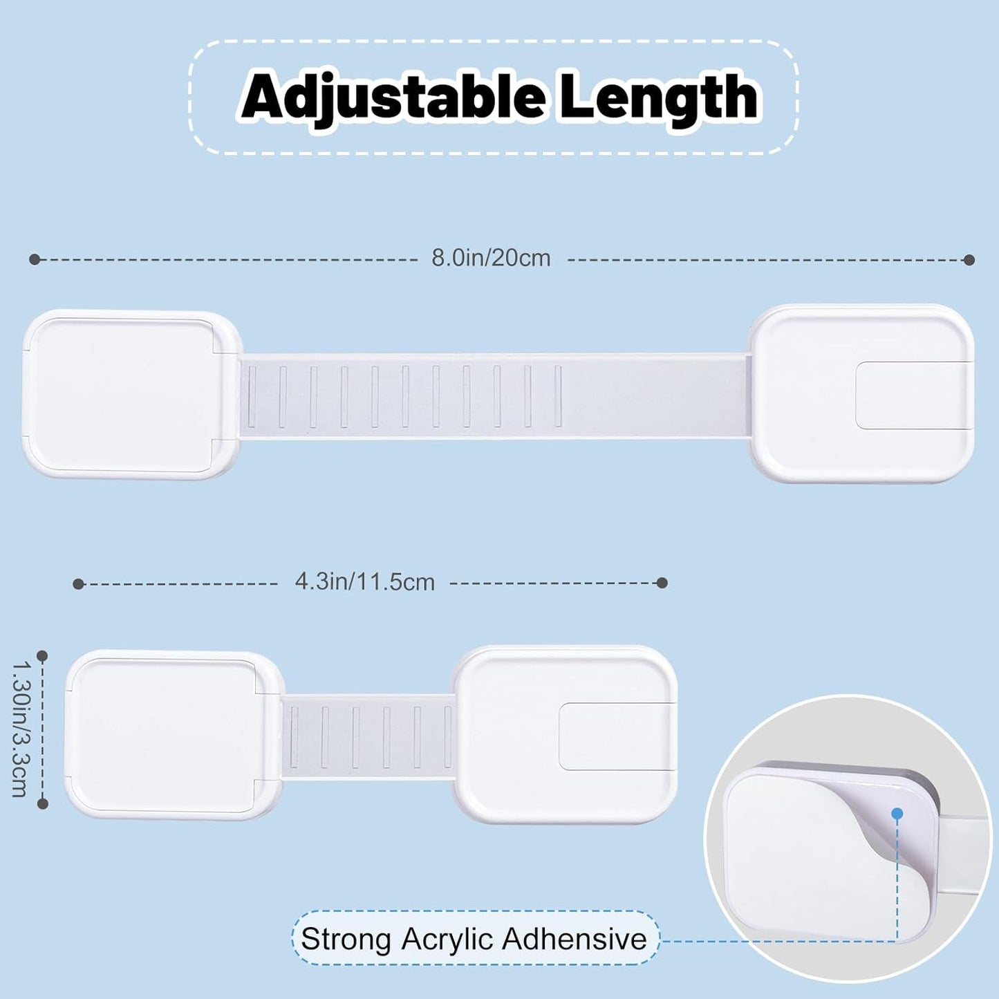 6-Pack Adhesive Baby proofing Strap Locks, Child Proof Cabinet Latches for Drawers, Microwave, Oven, Trash Can, Refrigerator, Toilet Lid, Adjustable No Drilling Need
