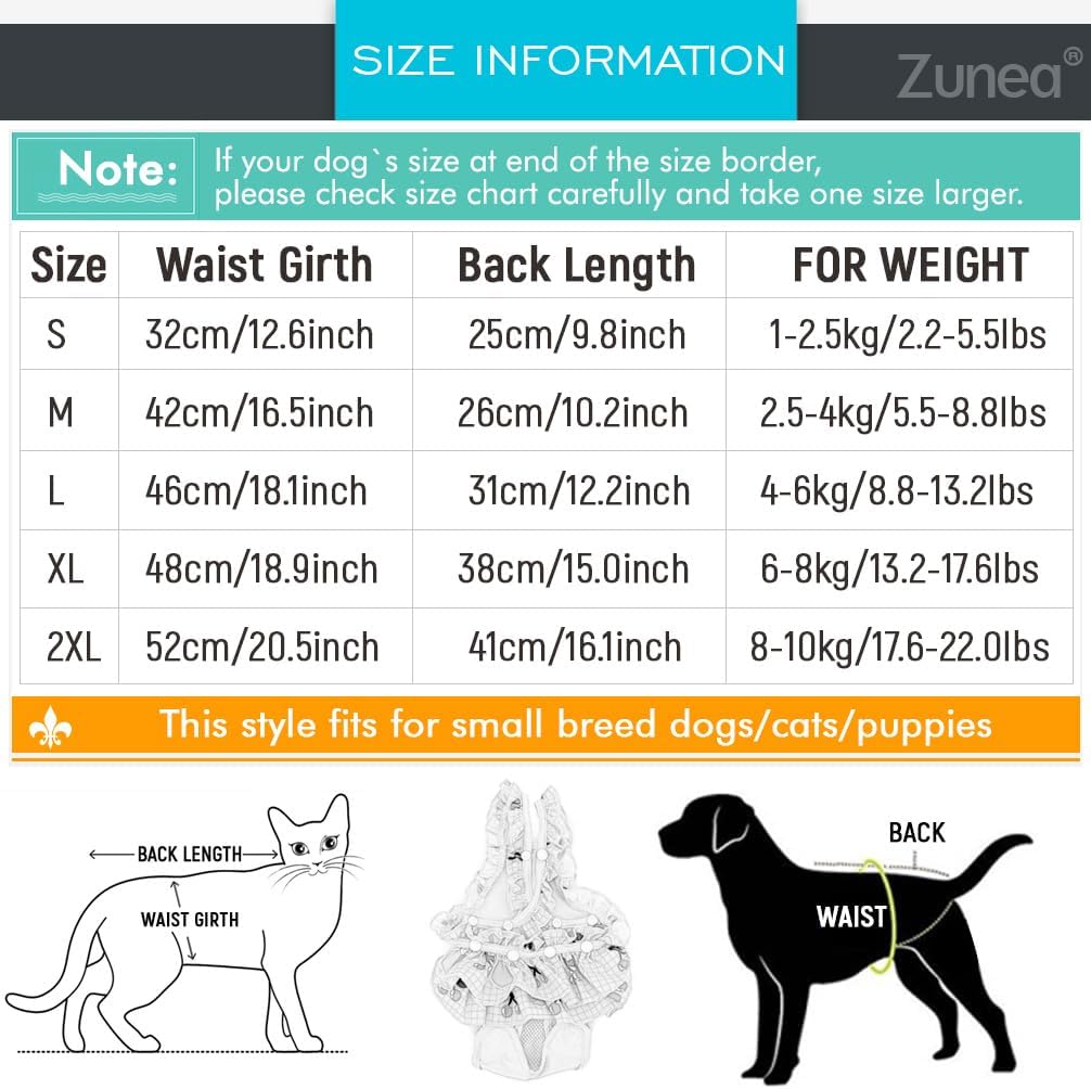 Zunea Washable Female Small Dog Diapers for XS/S Size Dogs Adjustable Suspender Reusable Puppy Sanitary Diaper Pantie Cute Love Print Nappies Skirt for Doggy Chihuahua Yorkie in Heat Green M