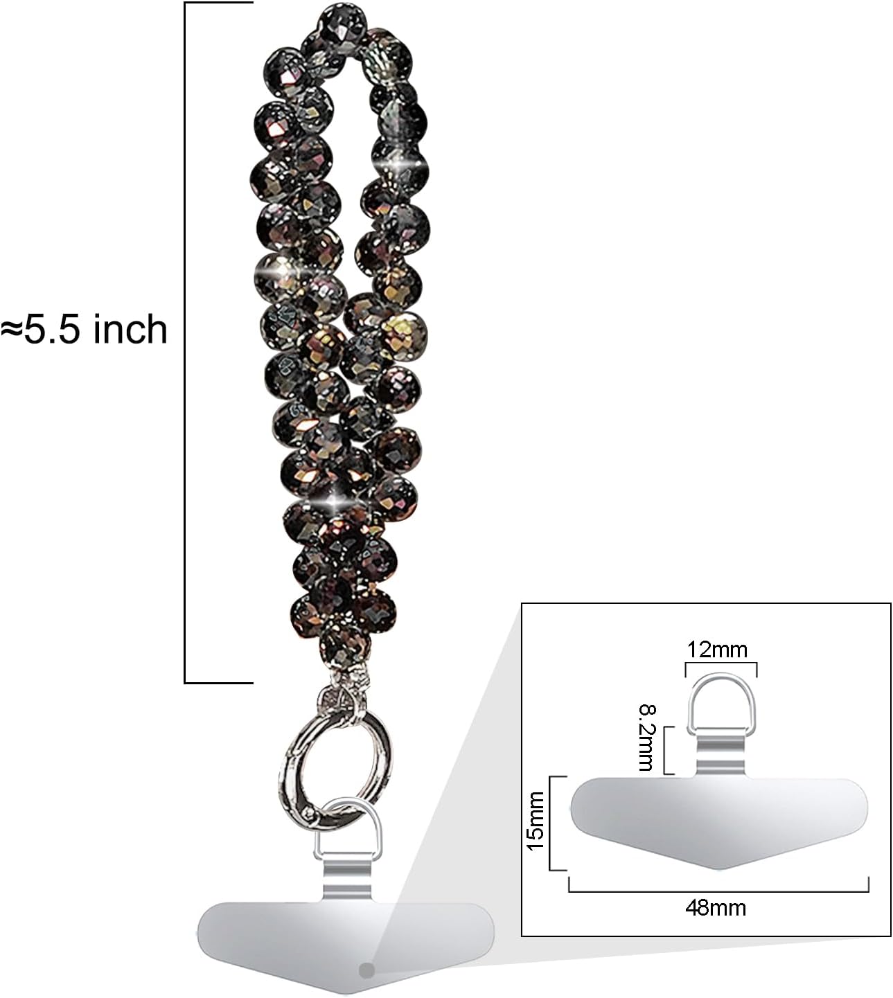 TENOC Beaded Phone Wrist Strap, Cellphone Lanyard Chain, Sparkling Wristlet Bracelet for Women, Black