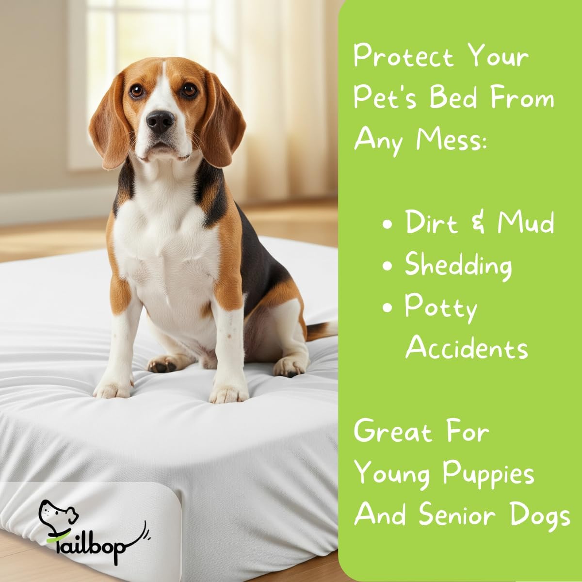 Tailbop Disposable Pet Bed Covers, Fits All Dog and Cat Beds or Mats, Waterproof, Odor and Dirt Resistant, 3 Pack (S-M)