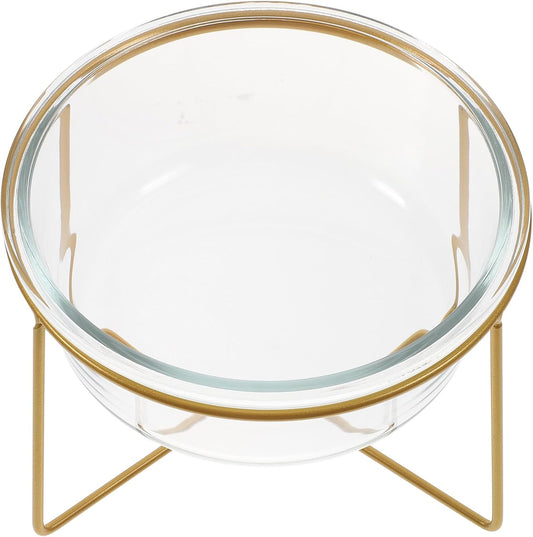 Milisten Glass Pet Feeding Bowl Raised Feeder 800ml Slanted Glass Dog Cat Food Bowl with Metal Stand for Neck Protection Elevated Pet Feeder for Indoor Use Random Style
