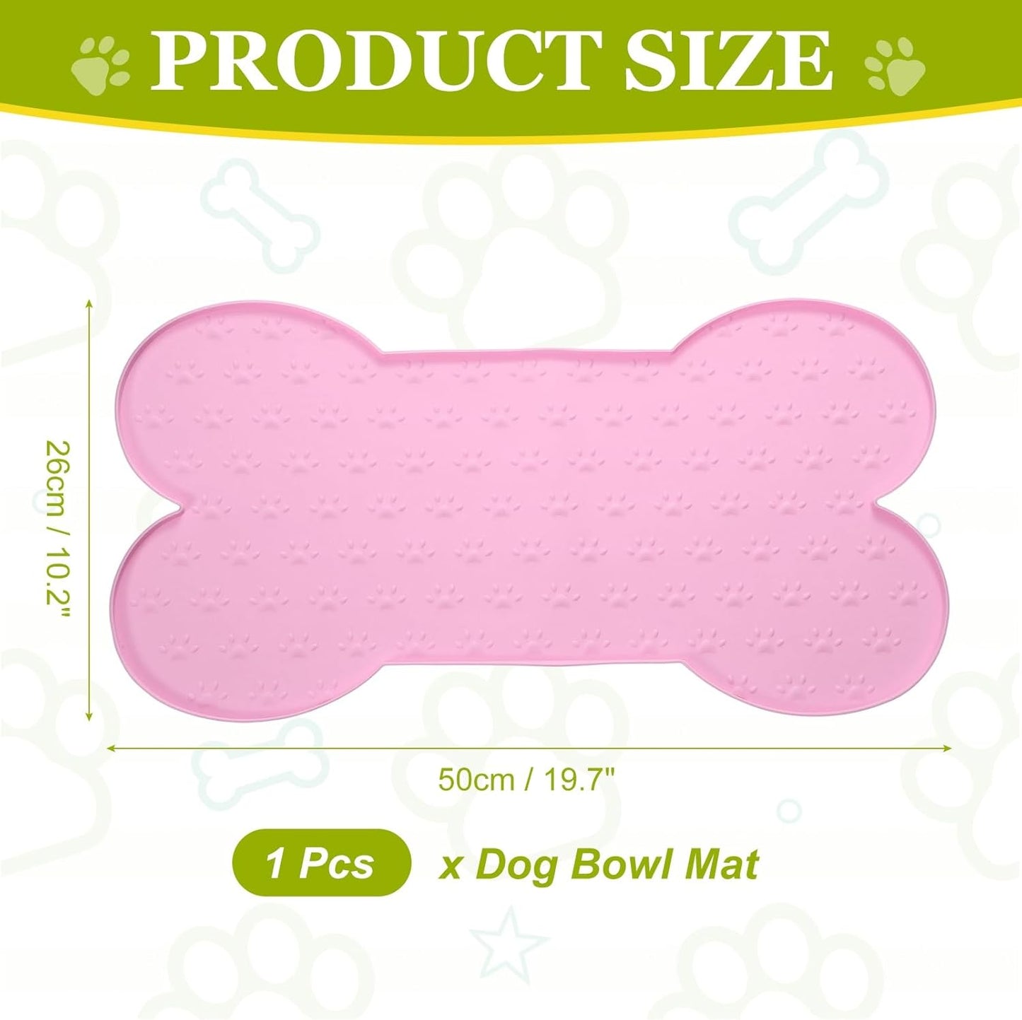 Dog Food Mat, 20x10 Inch Silicone Pet Feeding Mat Non-Slip Bone Shaped Waterproof Dog Water Bowl Tray Raised Edge Protects Floors (Pink), Intended for Pets Bowl/Fountain