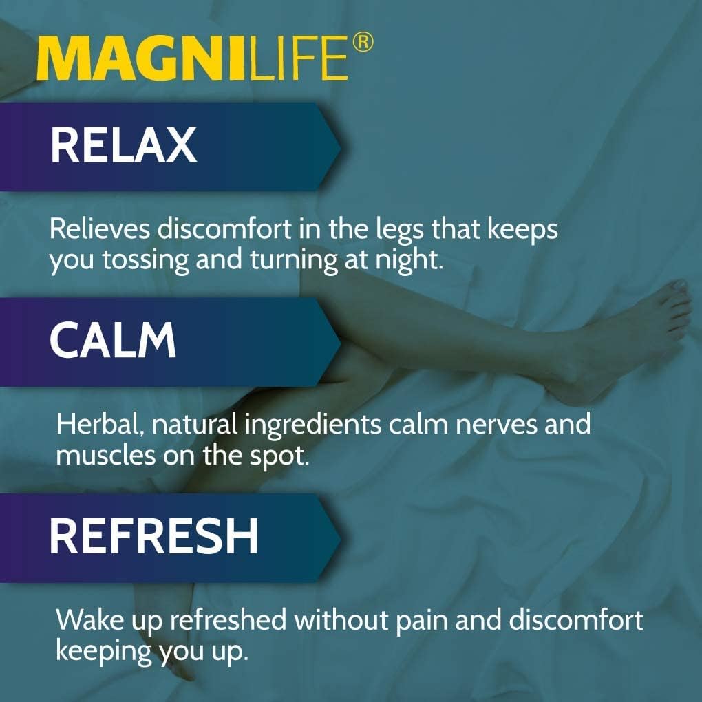 MagniLife Relaxing Leg Cream PM, 4 Oz, Homeopathic Nighttime Pain Reliever & Sleep Aid with Lavender & Magnesium, Non-Greasy Deep Penetrating Cream for Restless Legs & Discomfort