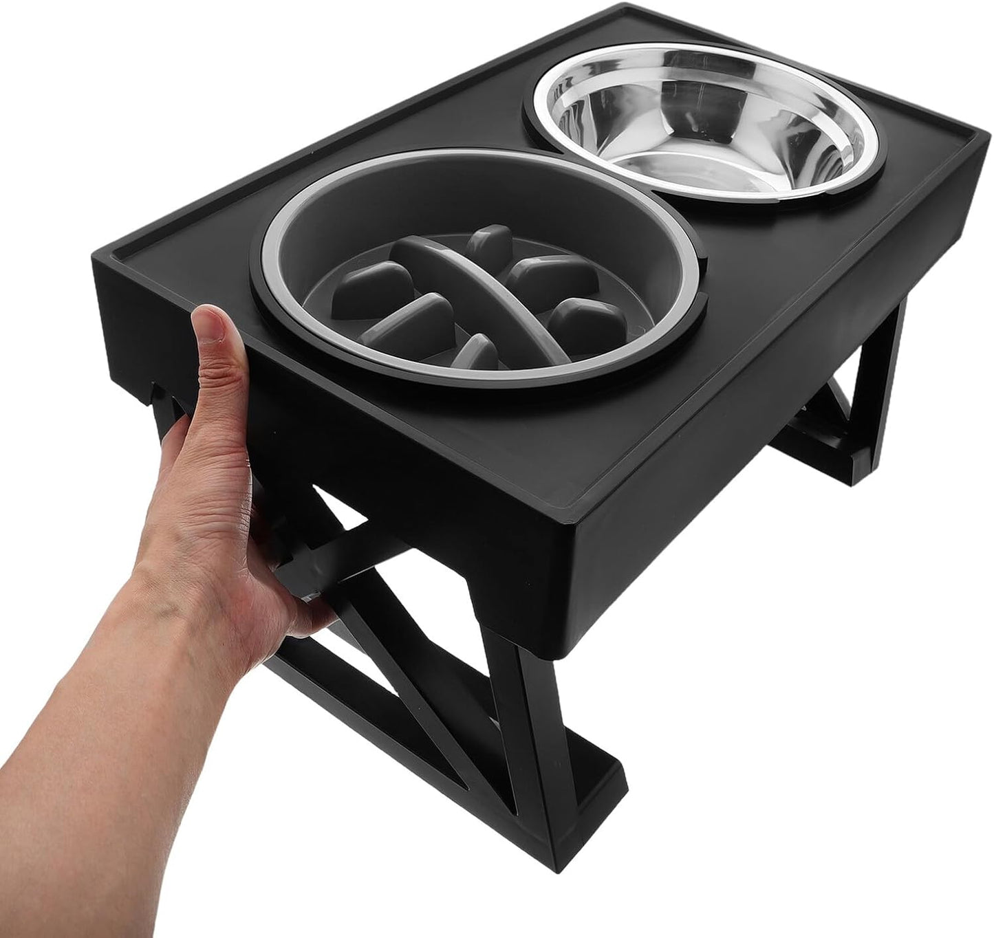 Milisten Elevated Cat and Dog Bowls Set Stainless Steel Slow Feeder with Adjustable Stand Non-tip Raised Food and Water Dish for Small Dogs and Puppies