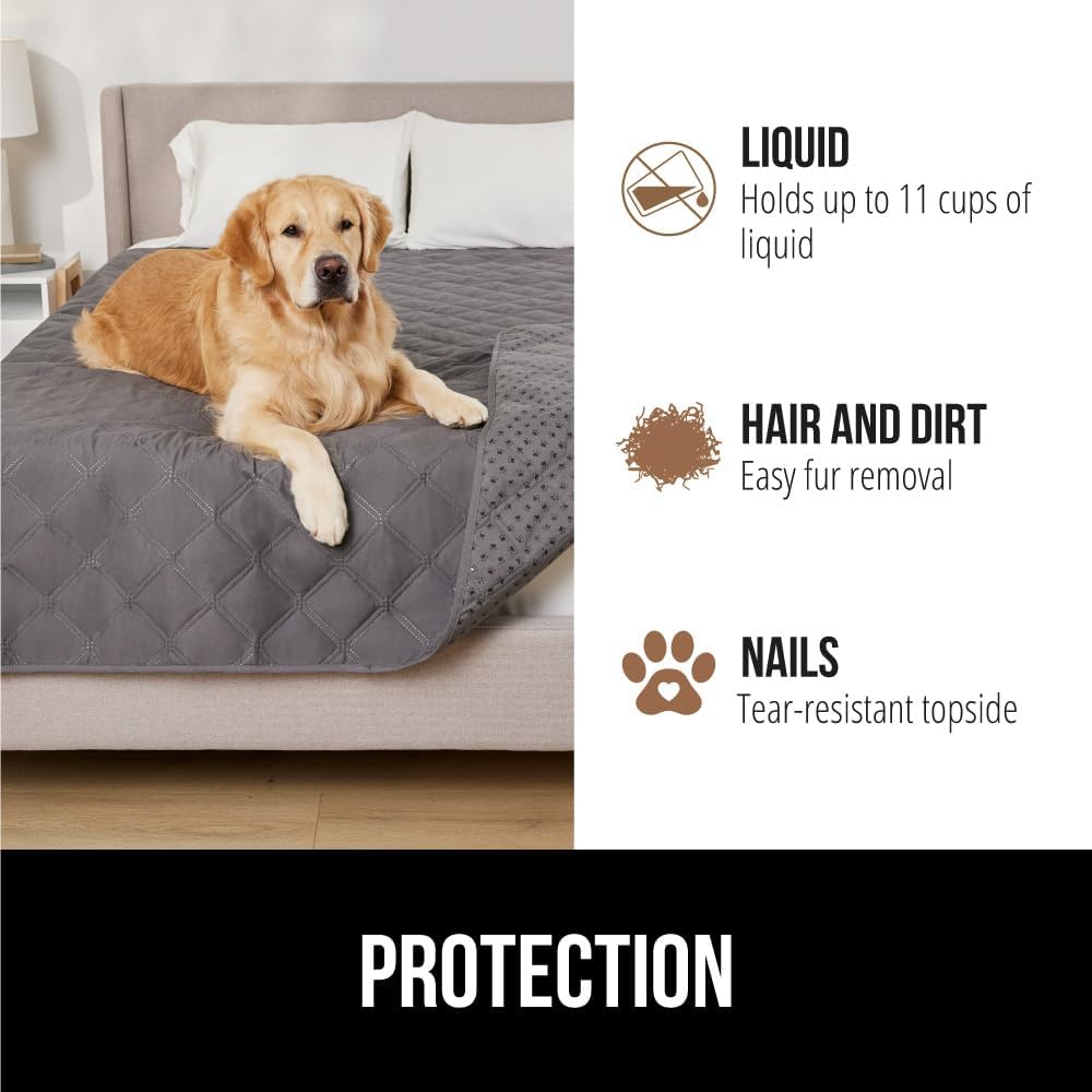 GORILLA GRIP Waterproof Bed Cover for Dogs, 82x82, Gripped Slip Resistant Backing, Leak Proof Washable Dog Blanket Covers Sofa, Couch, Sectional, Crate, Car, RV Seats, Pet Puppy Essentials, Charcoal