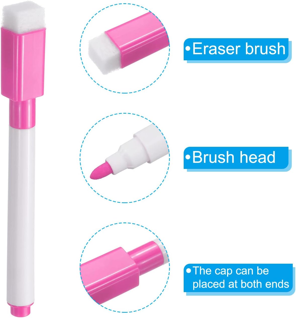 PATIKIL Dry Erase Marker Pens, 30 Pack Rose Red Ink Fine Point Low Odor Whiteboard with Eraser Cap for Office Home Classroom, White Pen Rod