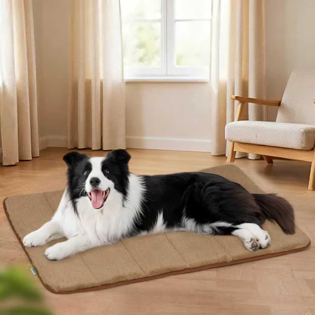 Dog Crate Pad for Large Dog - 35x23 Memory Foam Dog Bed, Washable & Anti-Slip Dog Bed Mat, Ultra Soft Kennel Pad for Dogs Cozy Sleeping Mat, Khaki